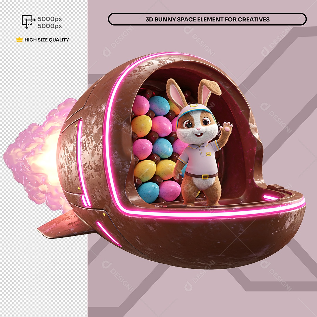 Coelho Em Nave de Chocolate Elemento 3D Para Composição PSD