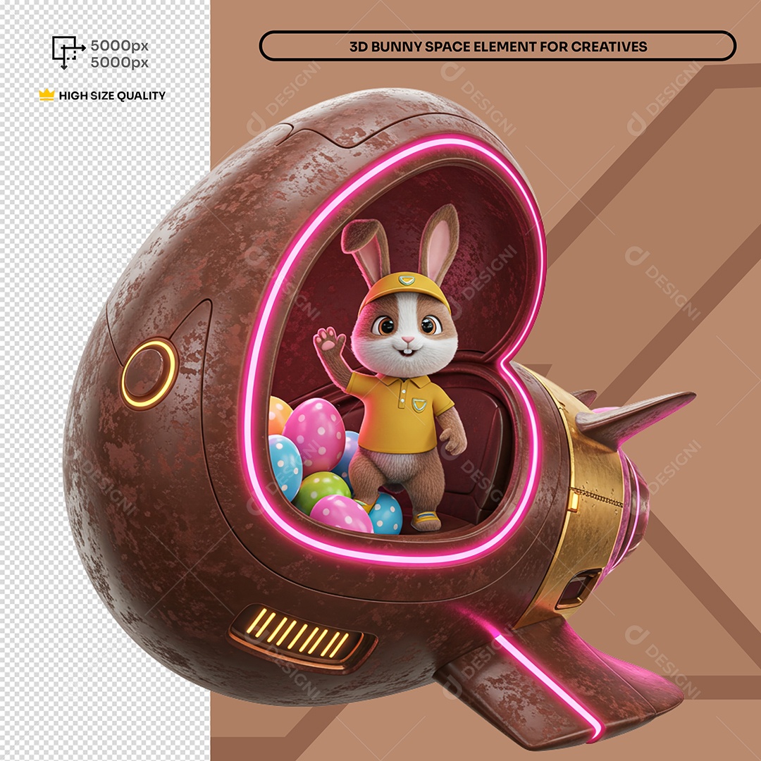Coelho Em Nave de Chocolate Elemento 3D Para Composição PSD