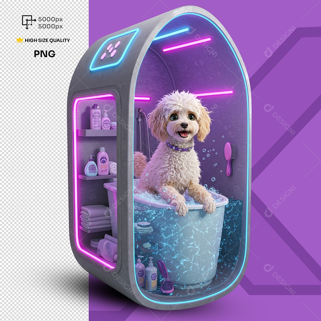 Personagem 3D Cachorra Dentro de Uma Banheira Para Composição PSD