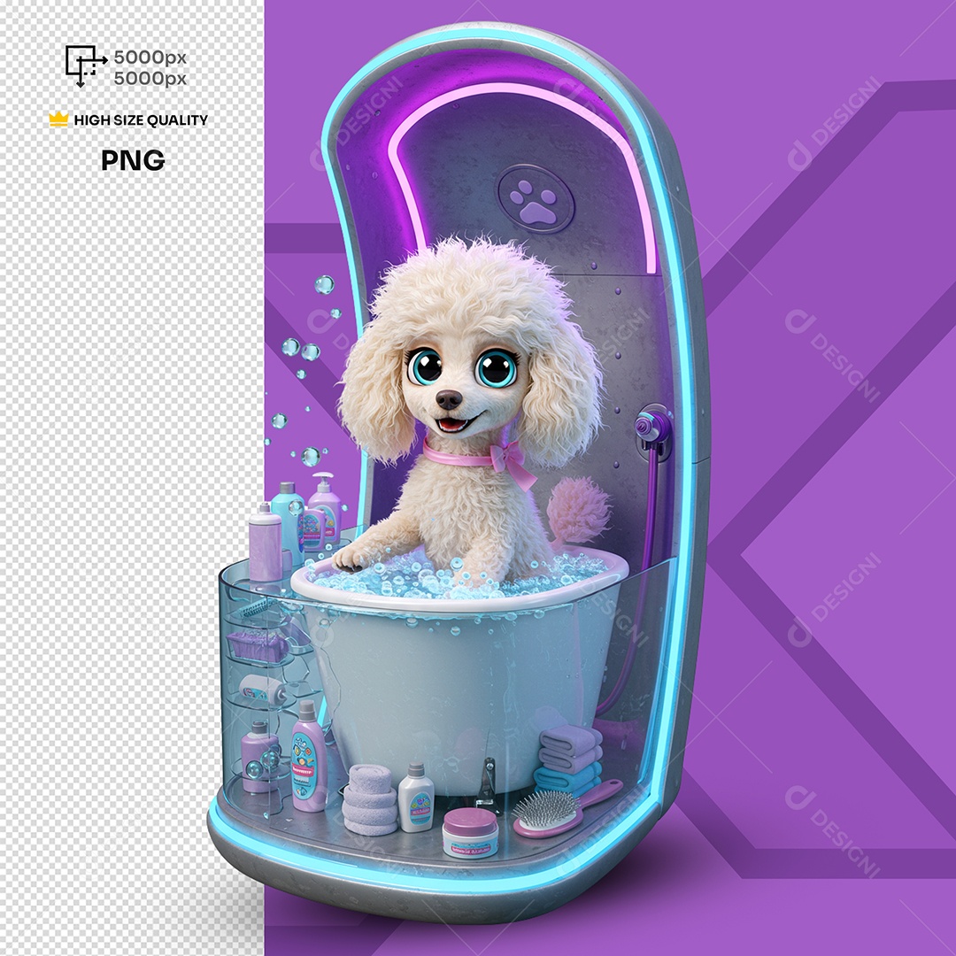 Elemento 3D Cachorra Dentro de Uma Banheira Para Composição PSD