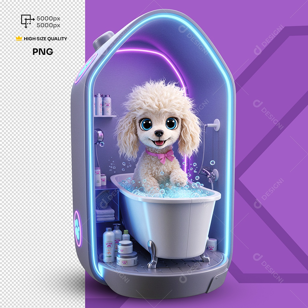 Cachorra Toamando Banho Elemento 3D Para Composição PSD