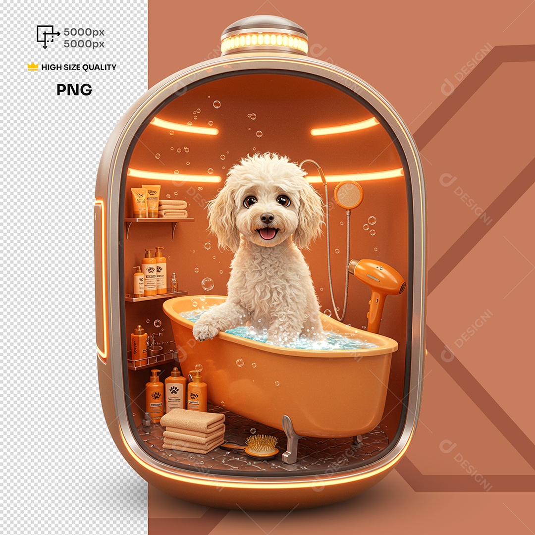 Elemento 3D Cachorro Dentro de Uma Banheira Para Composição PSD