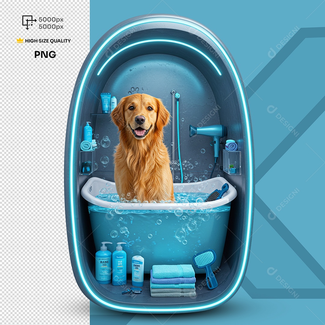 Elemento 3D Cachorro Dentro de Uma Banheira Para Composição PSD