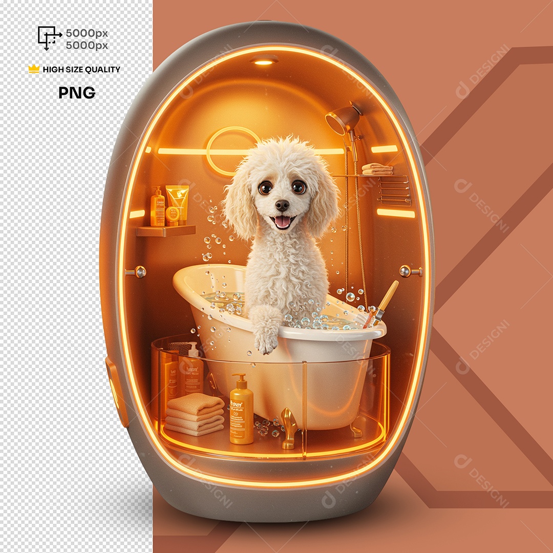 Elemento 3D Cachorro Dentro de Uma Banheira Para Composição PSD