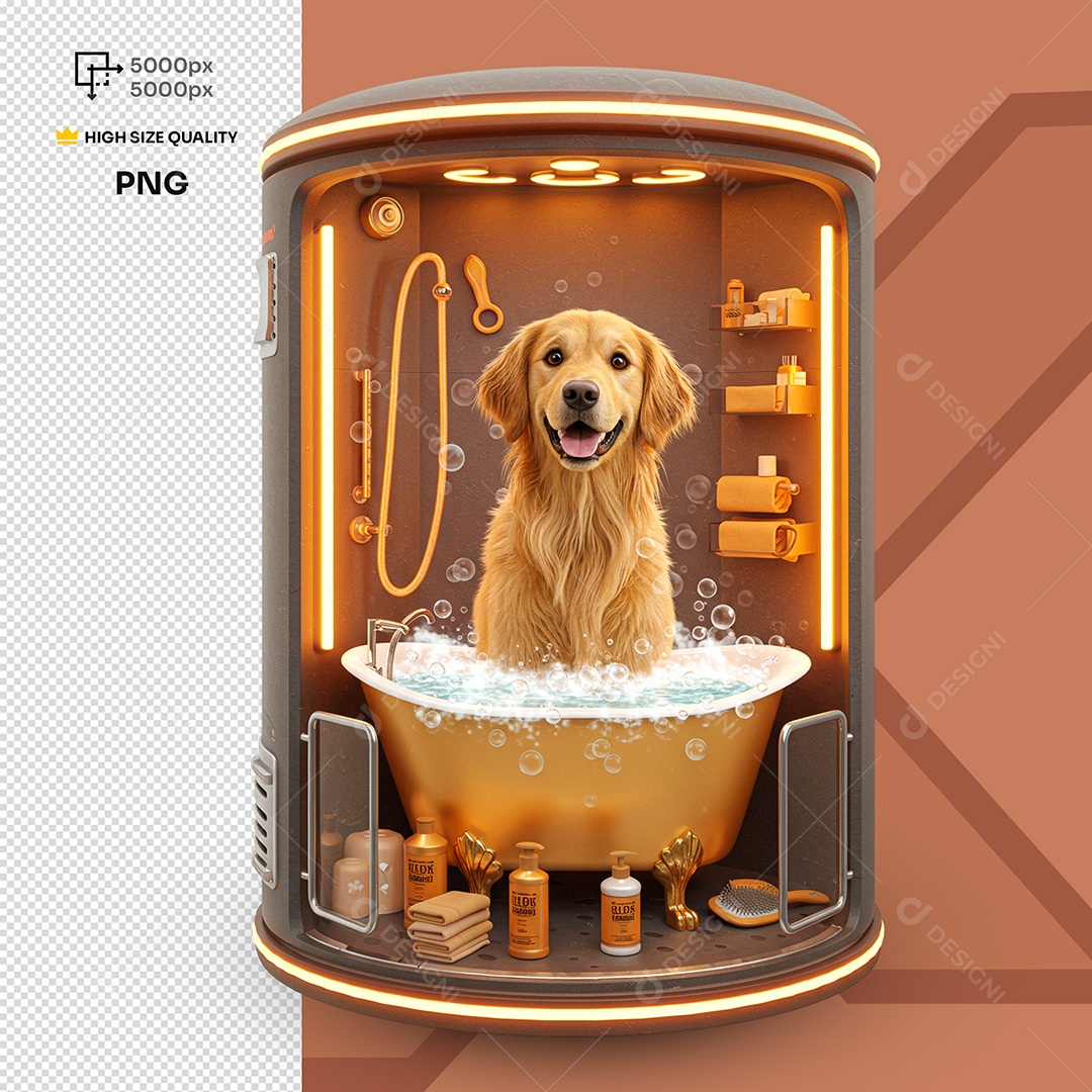 Elemento 3D Cachorro Dentro de Uma Banheira Para Composição PSD