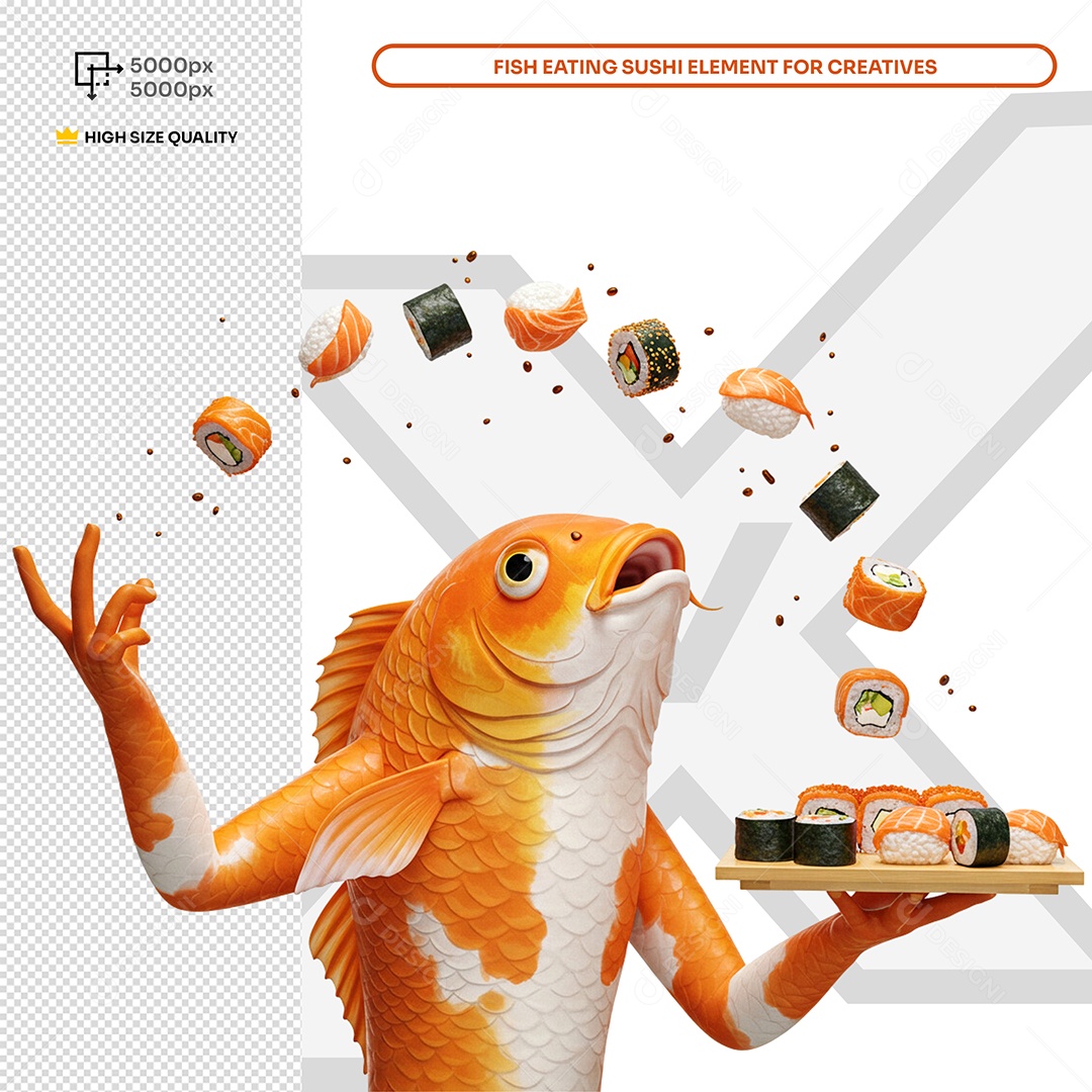 Peixe Com Sushi Elemento 3D Composição PSD