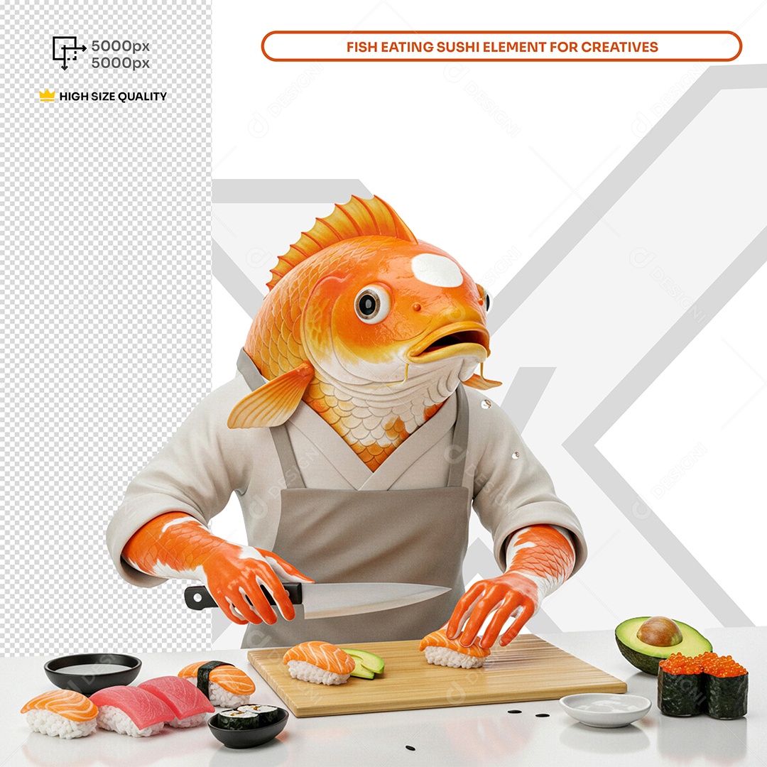 Peixe Cortando Sushi Elemento 3D Composição PSD