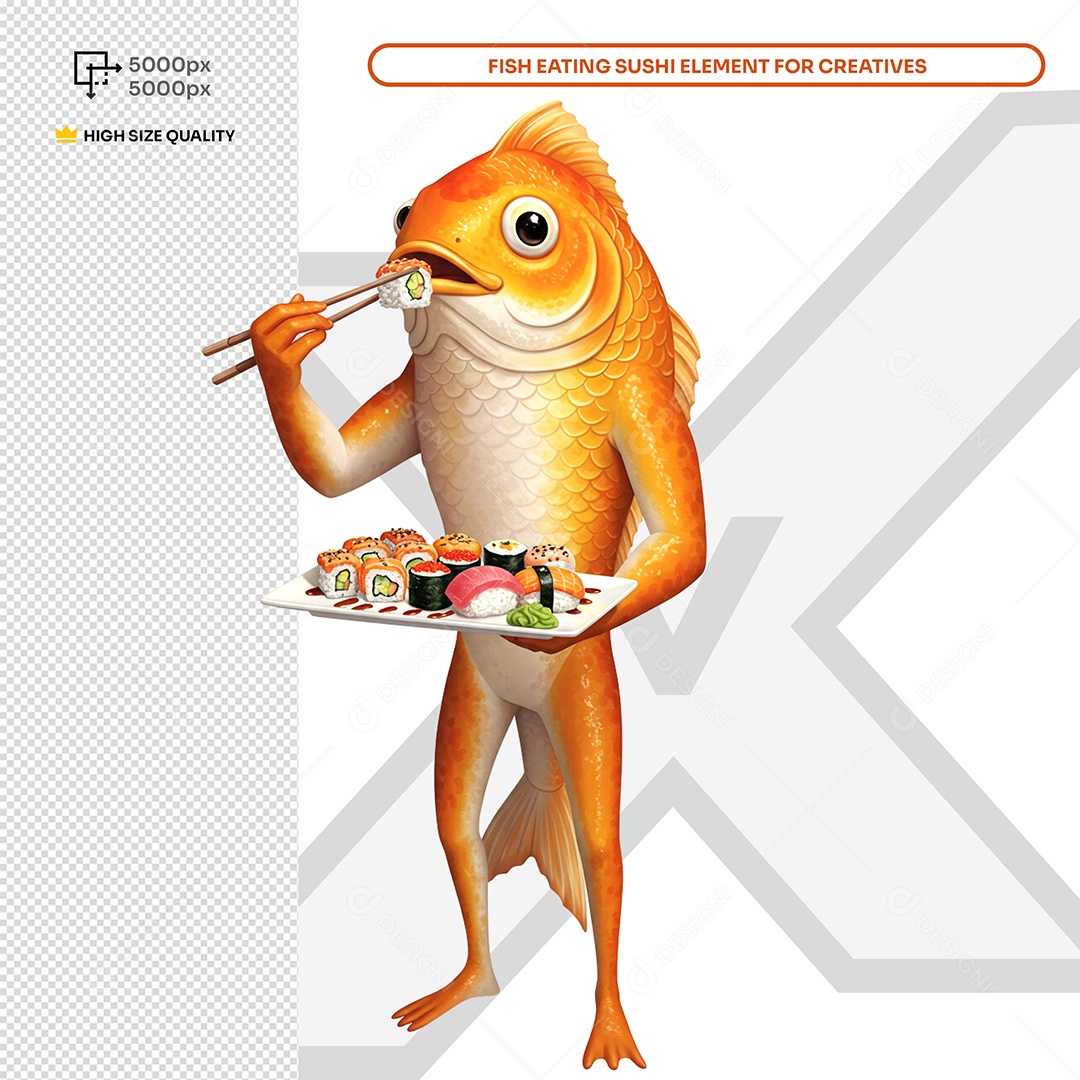 Peixe Comendo Sushi Elemento 3D Composição PSD
