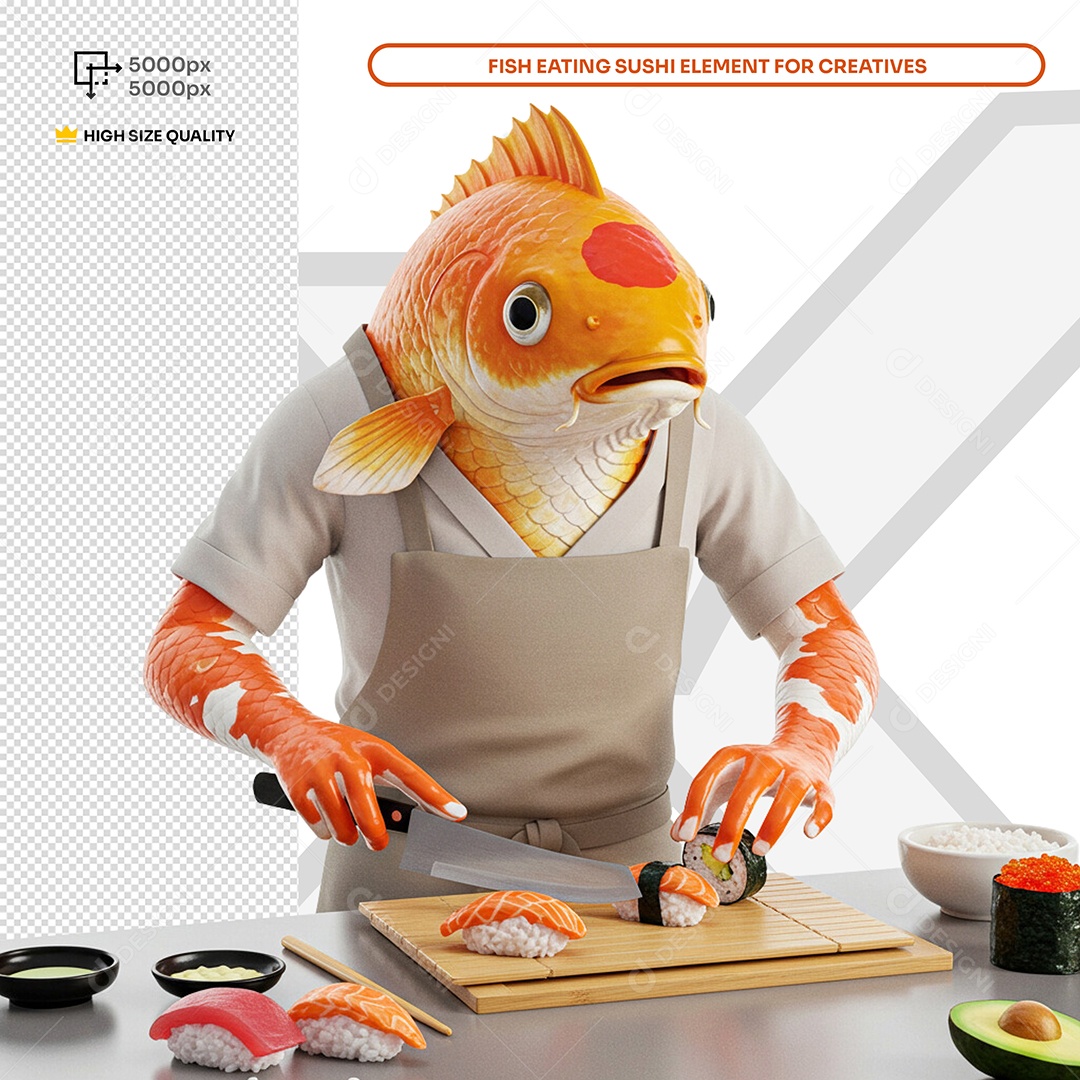 Peixe Cortando Sushi Elemento 3D Composição PSD