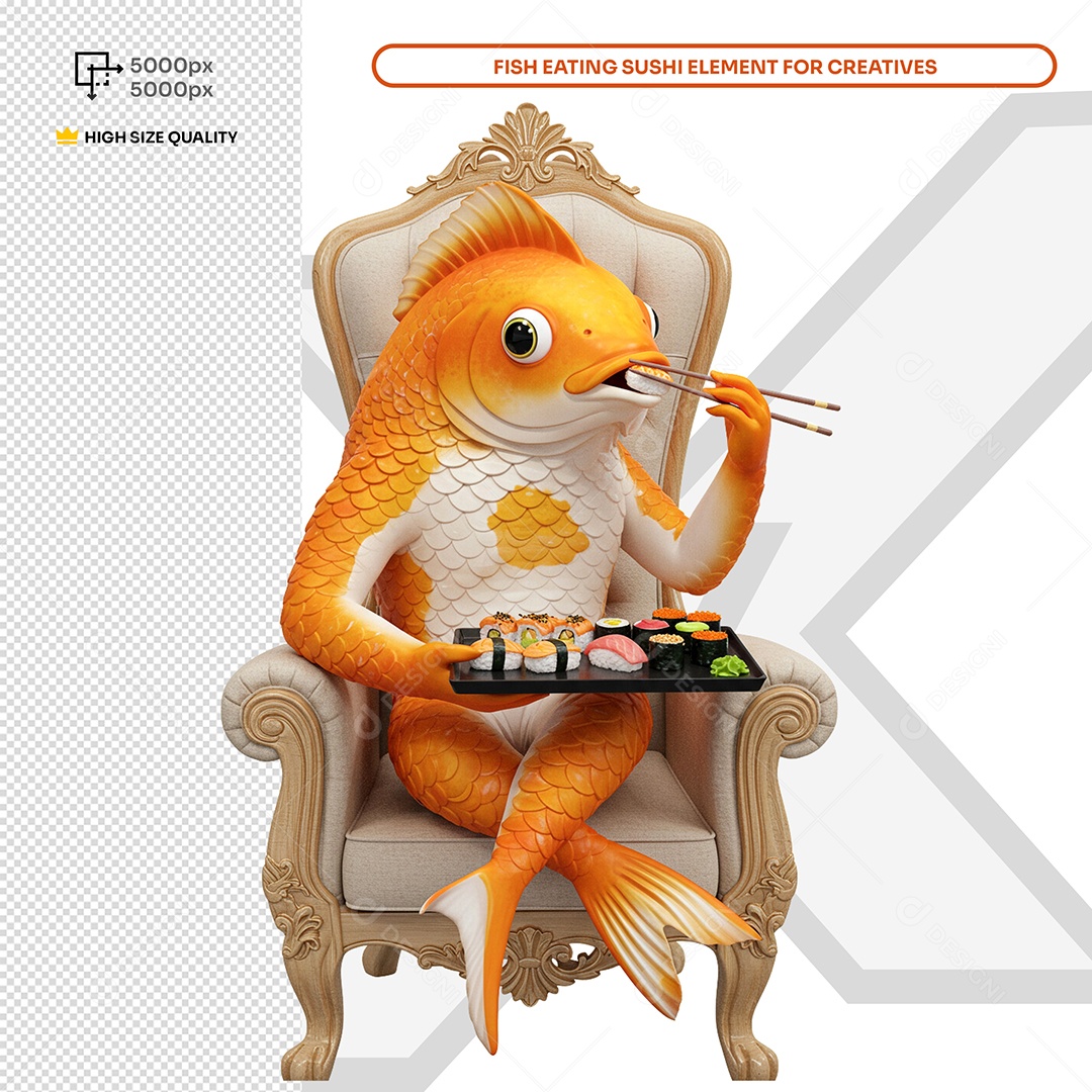 Peixe Comendo Sushi Elemento 3D Composição PSD
