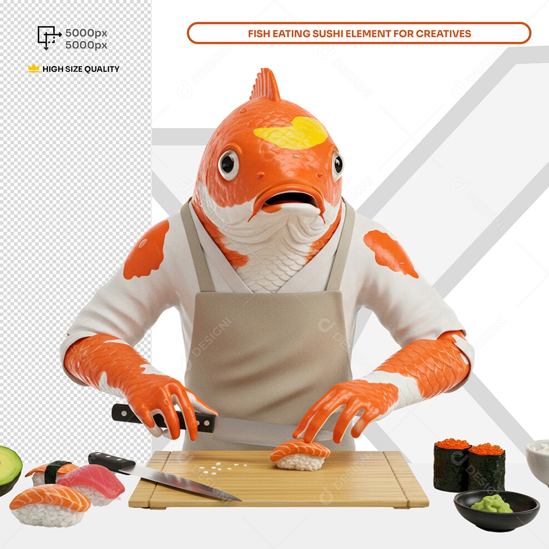 Peixe Cortando Sushi Elemento 3D Composição PSD
