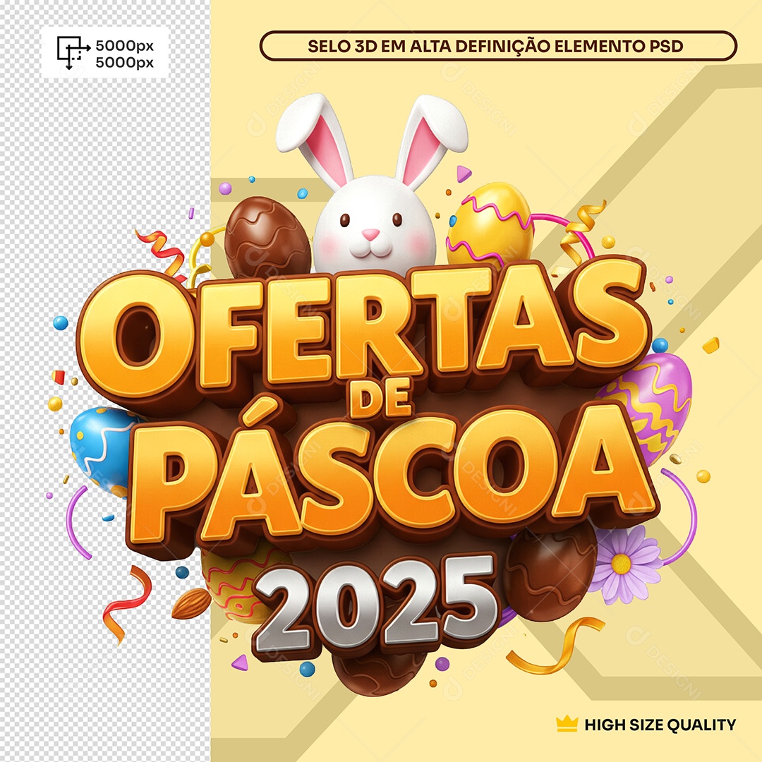 Selo 3D Ofertas de Páscoa Para Composição PSD