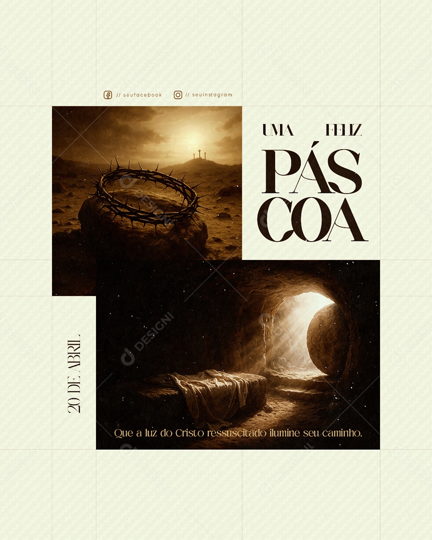 Uma Feliz Domingo de Páscoa 20 de Abril Social Media PSD Editável