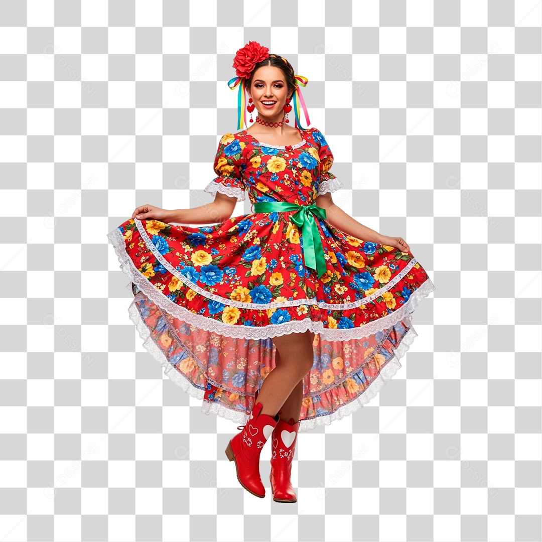 Mulher com Roupa de Festa Junina PNG Transparente