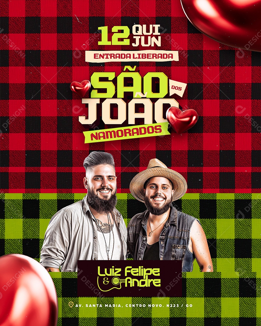 Flyer São João Dos Namorados Luiz Felipe e Andre Social Media PSD Editável
