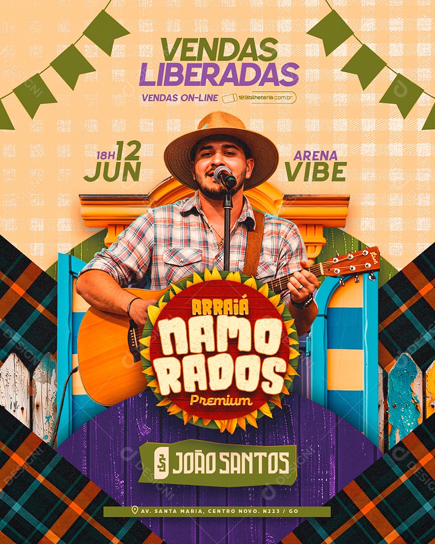 Flyer Arraiá Namorados Premium Social Media PSD Editável