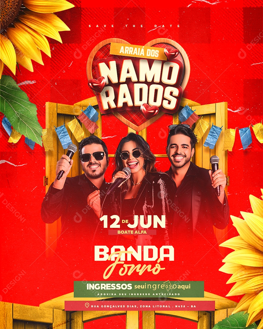 Flyer Arraiá dos Namorados Banda Forró Social Media PSD Editável