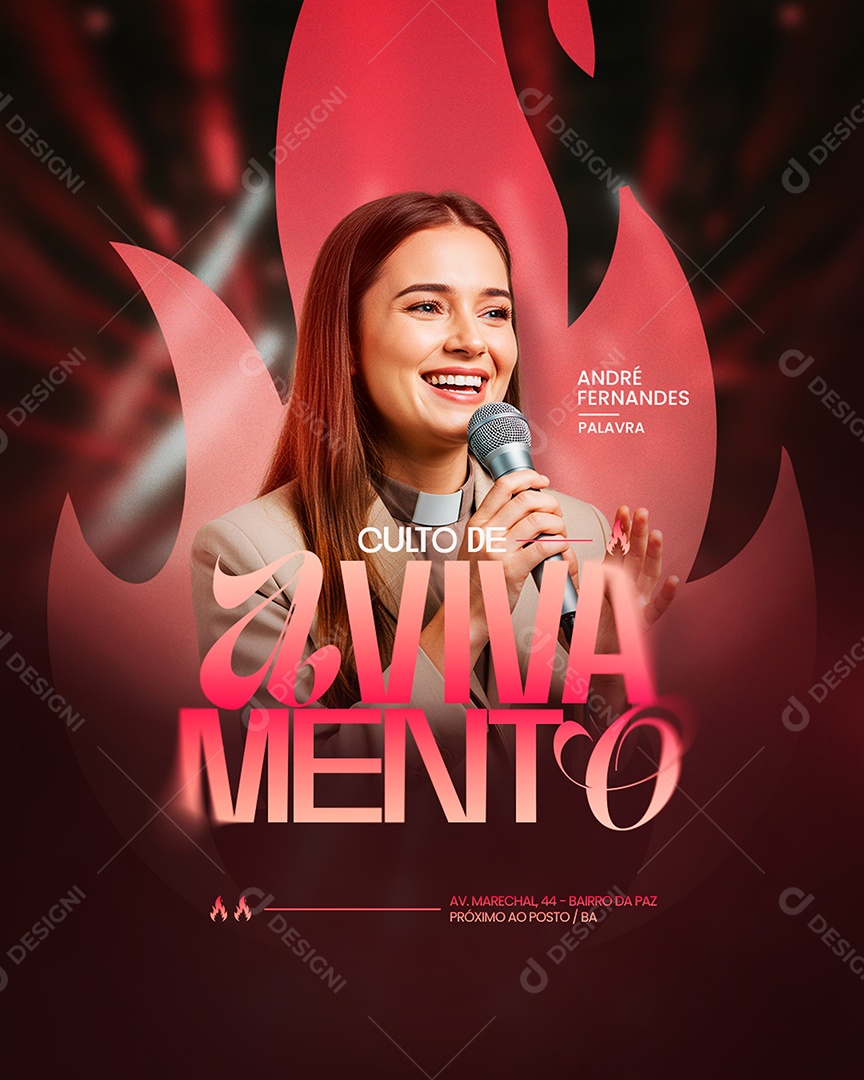 Flyer Gospel Culto de Avivamento Social Media PSD Editável