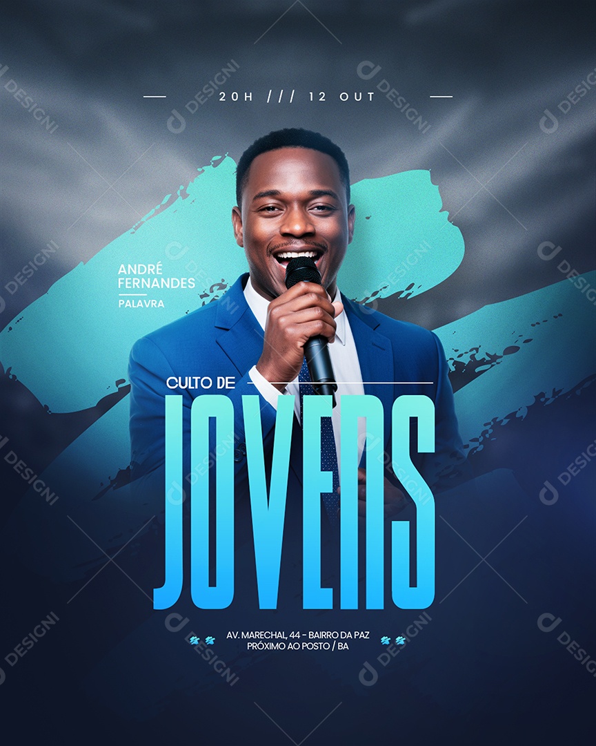 Flyer Gospel Culto de Jovens Social Media PSD Editável