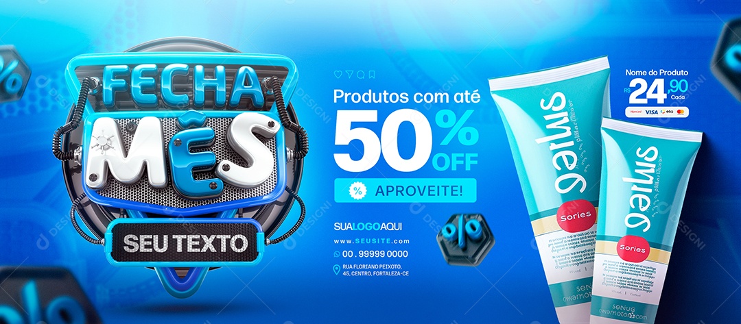 Banner Supermercado Fecha Mês Produtos Social Media PSD Editável