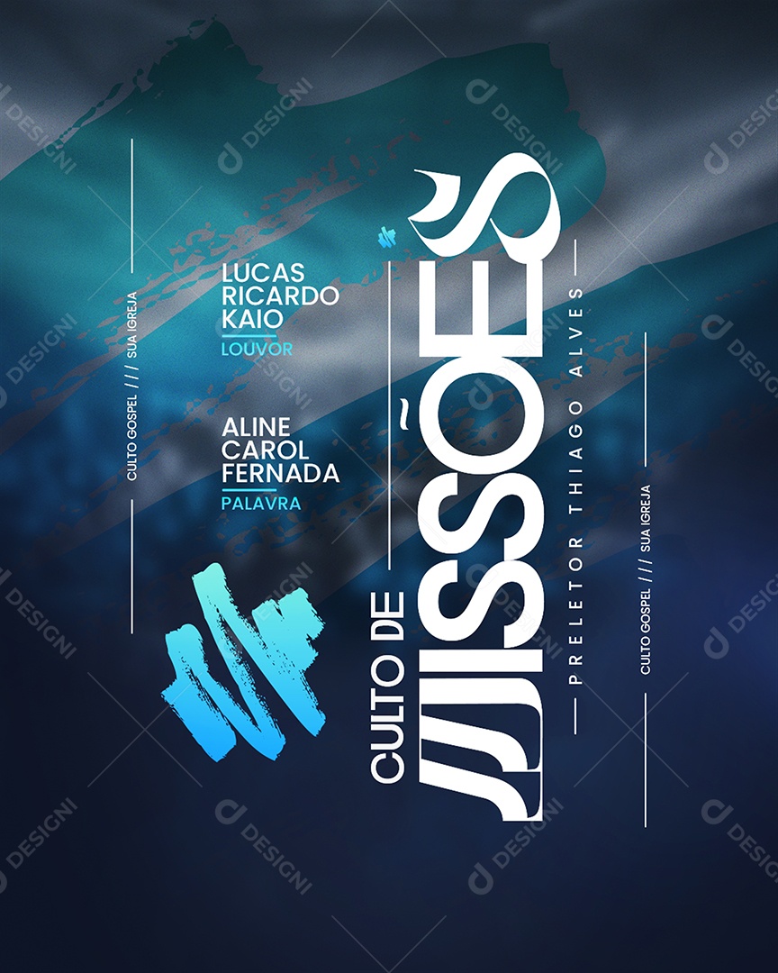 Flyer Gospel Culto de Missões Social Media PSD Editável