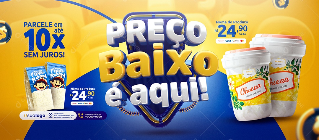 Banner Supermercado Preço Baixo é Aqui Social Media PSD Editável