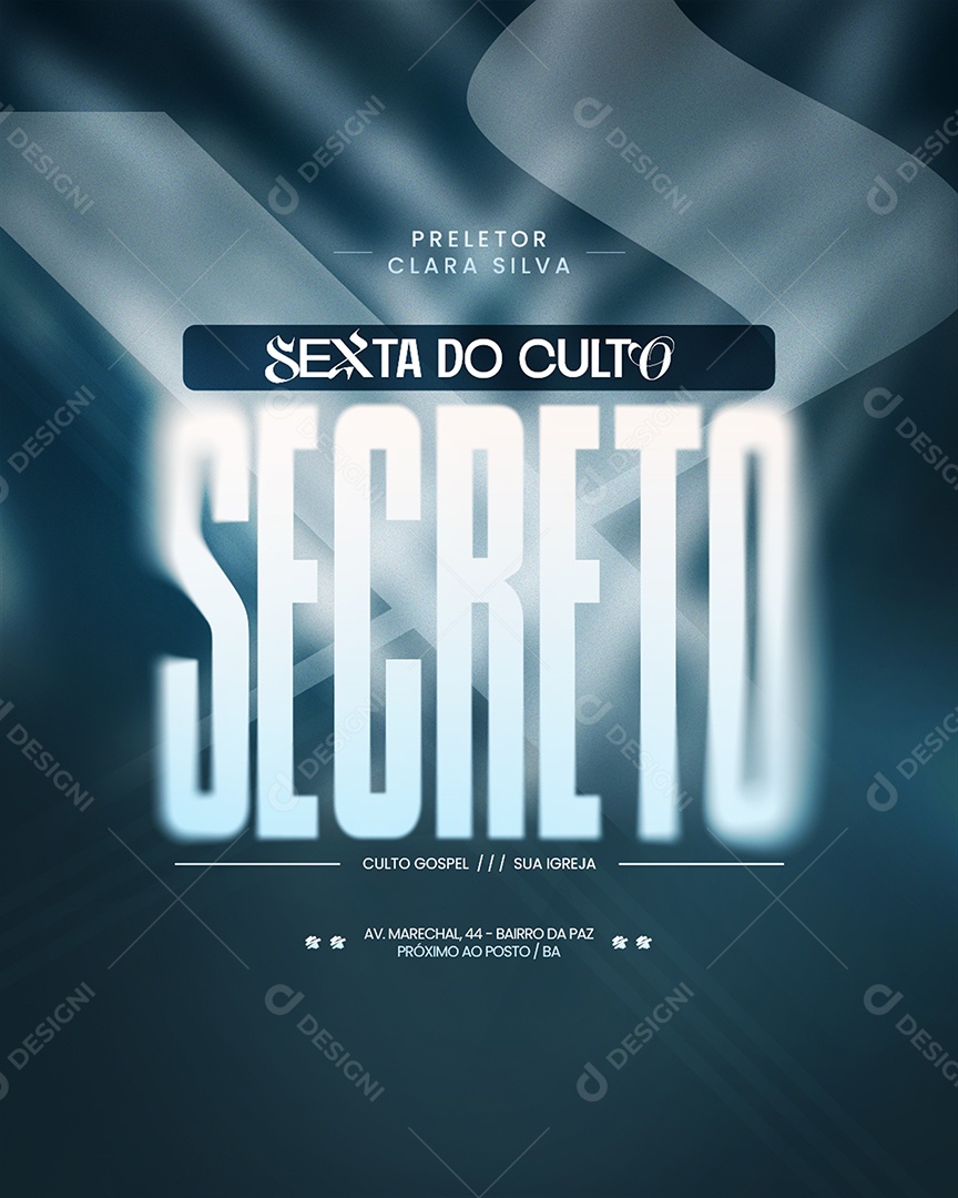 Flyer Gospel Sexta do Culto Secreto Social Media PSD Editável