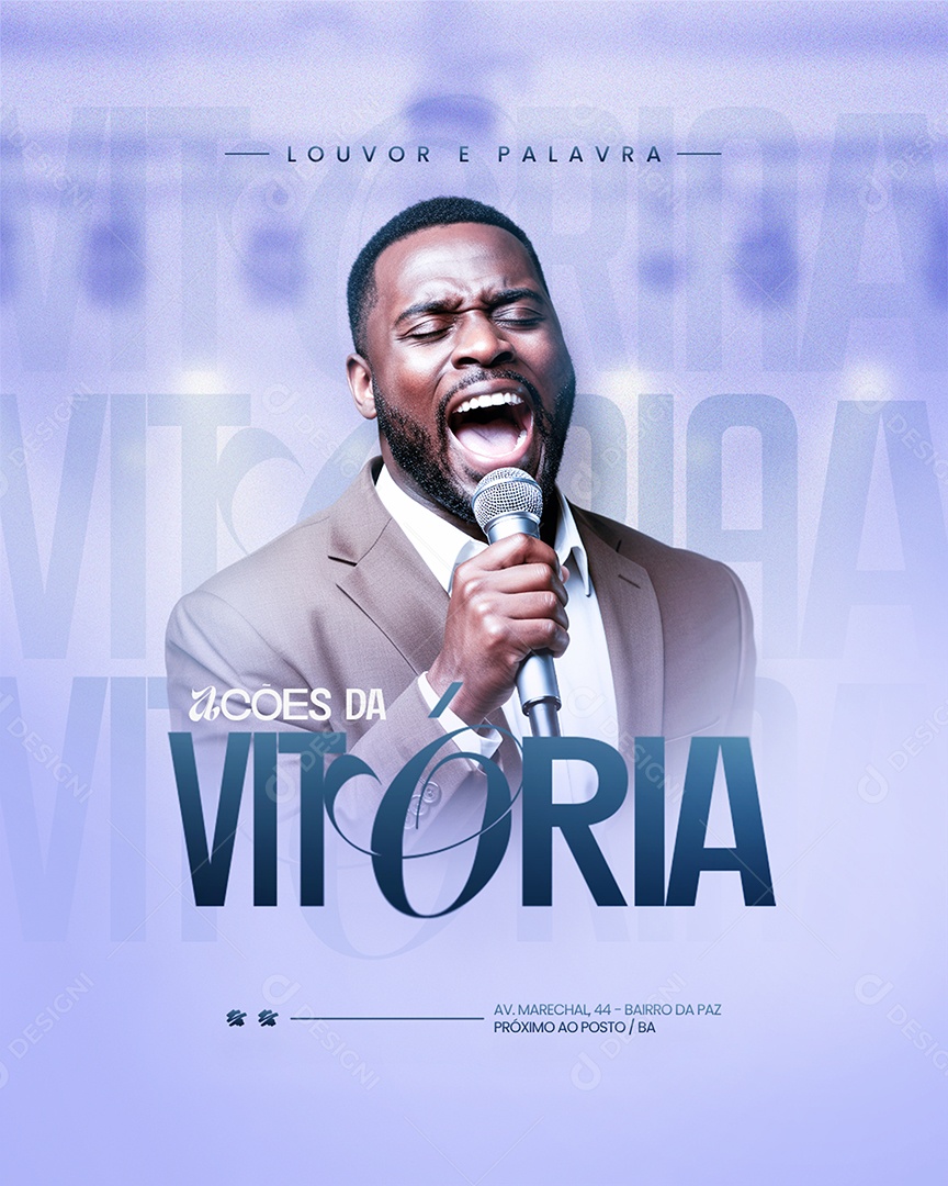 Flyer Gospel Culto Ações da Vitória Social Media PSD Editável