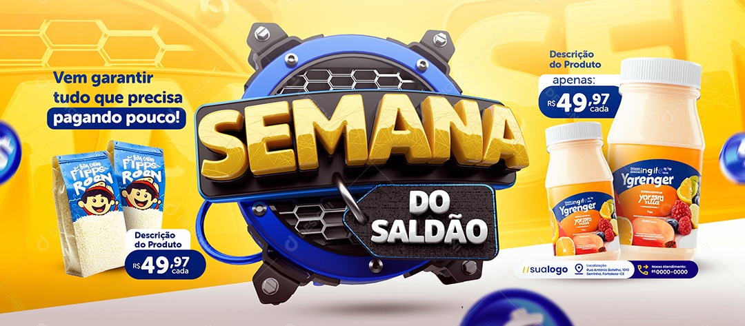 Banner Supermercado Semana do Saldão Produtos Social Media PSD Editável