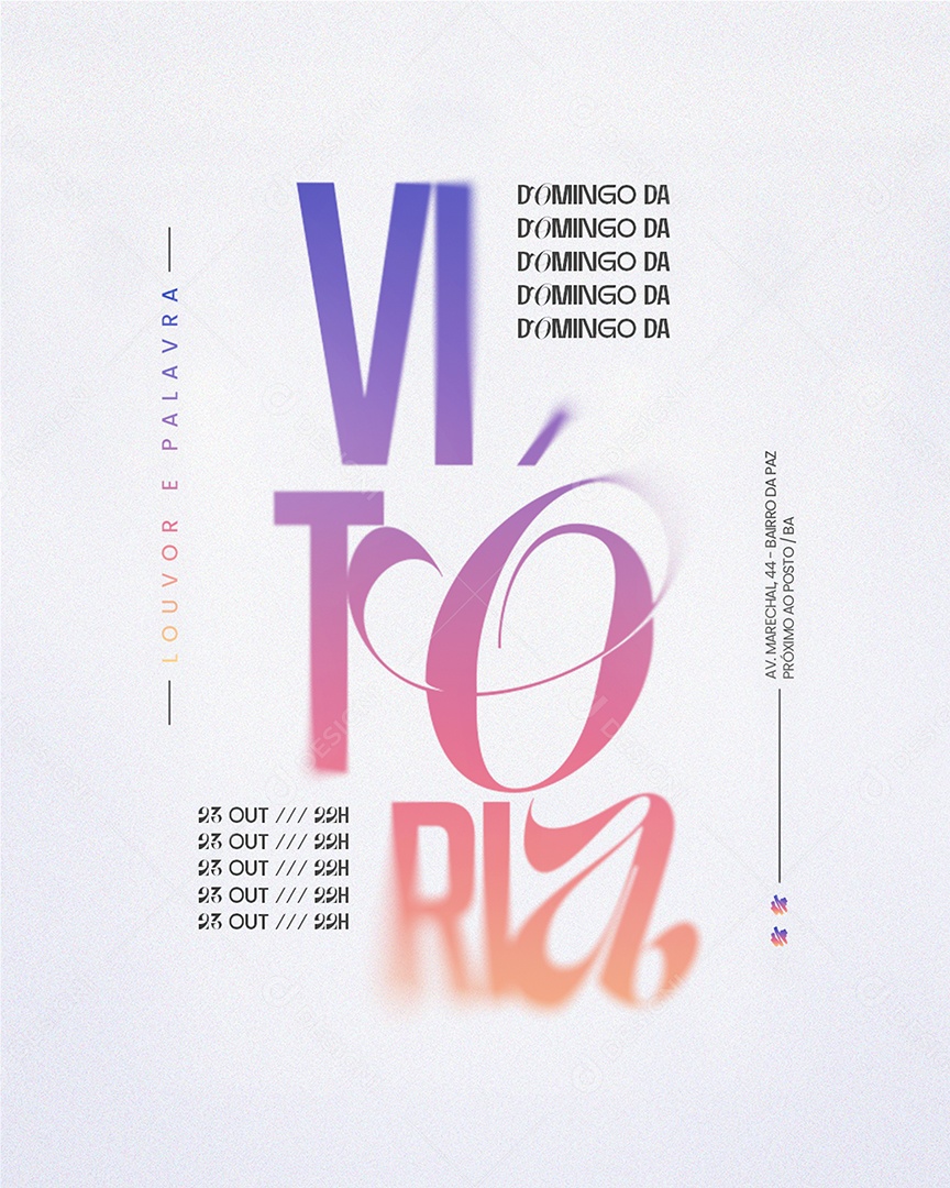 Flyer Gospel Culto Domingo da Vitória Social Media PSD Editável