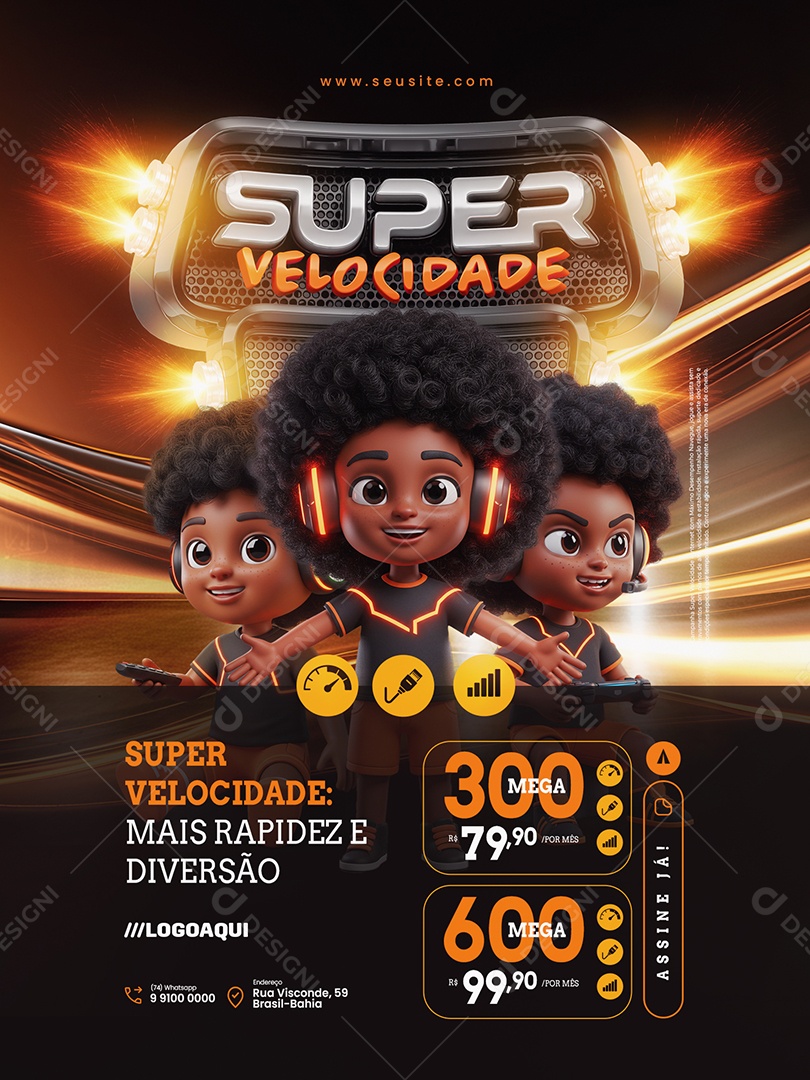 Super Velocidade Internet Encarte Mais Rapidez e Diversão Social Media PSD Editável
