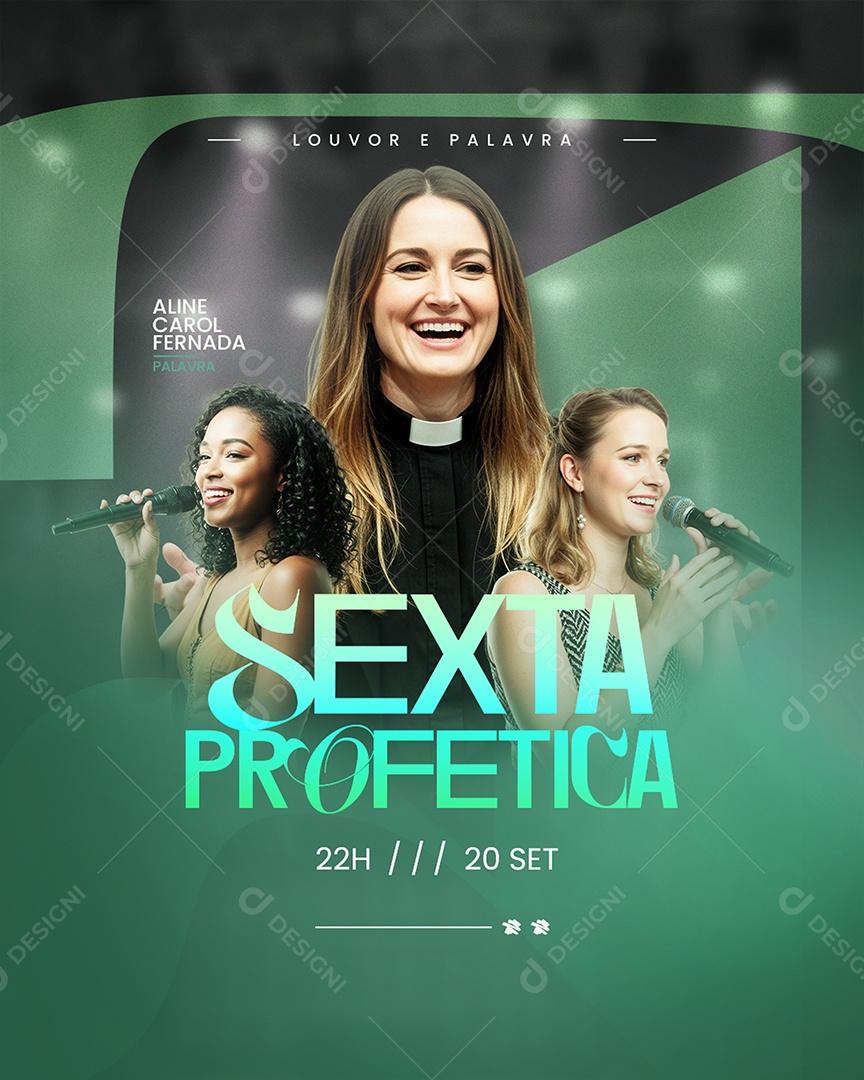 Flyer Gospel Culto Sexta Profetica Social Media PSD Editável