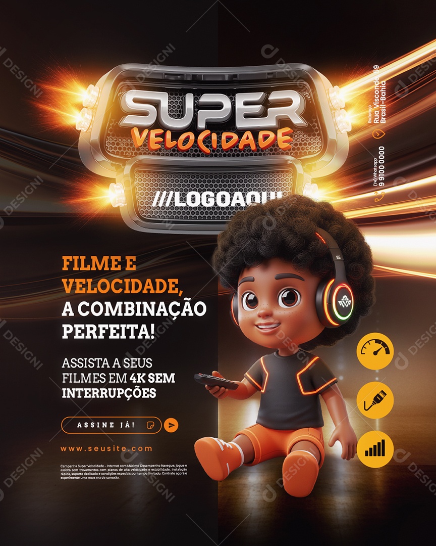 Super Velocidade Internet Filme e Velocidade Social Media PSD Editável