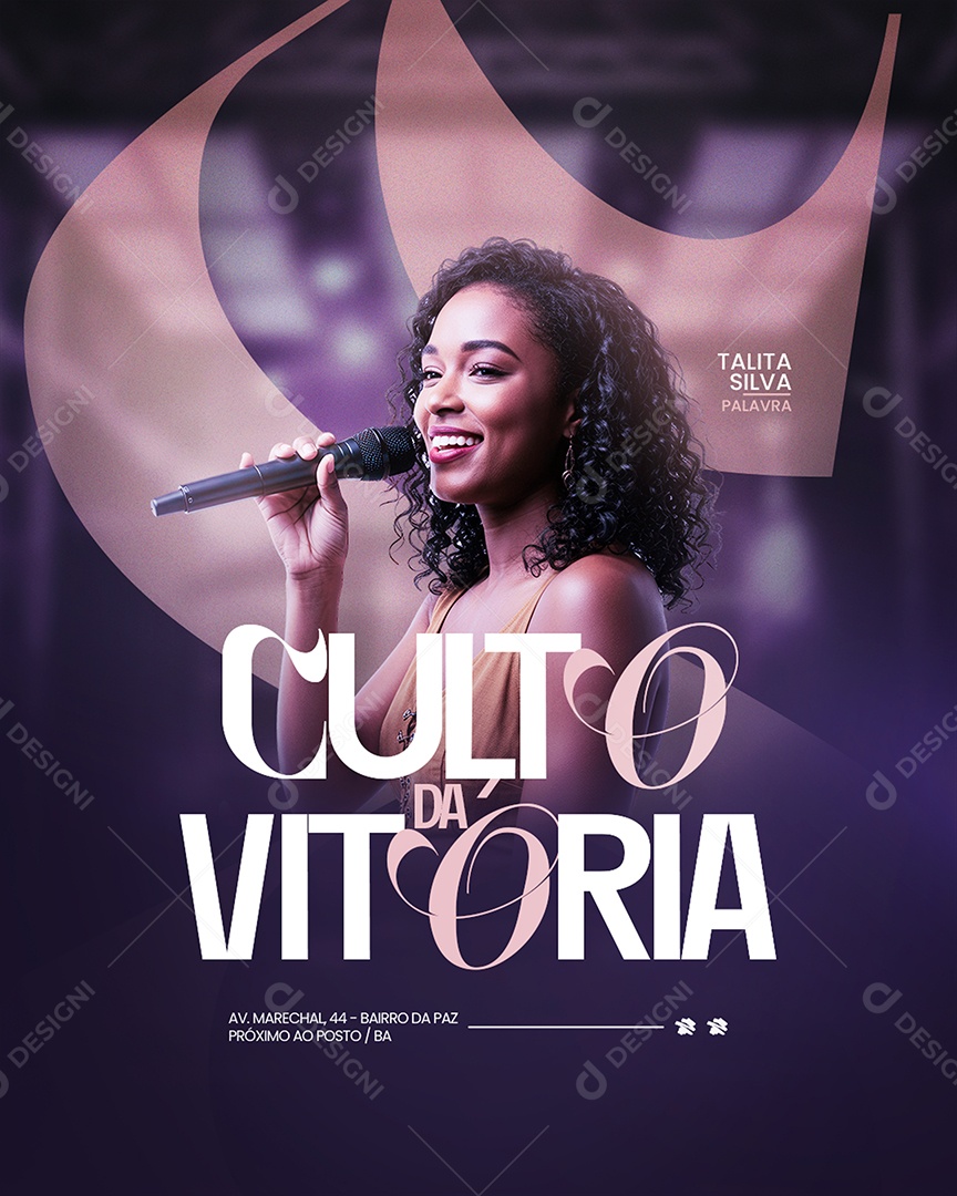 Flyer Gospel Culto da Vitória Social Media PSD Editável