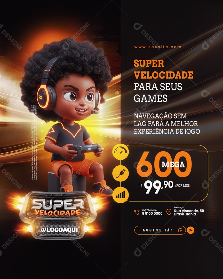 Internet Super Velocidade para Seus Games Social Media PSD Editável