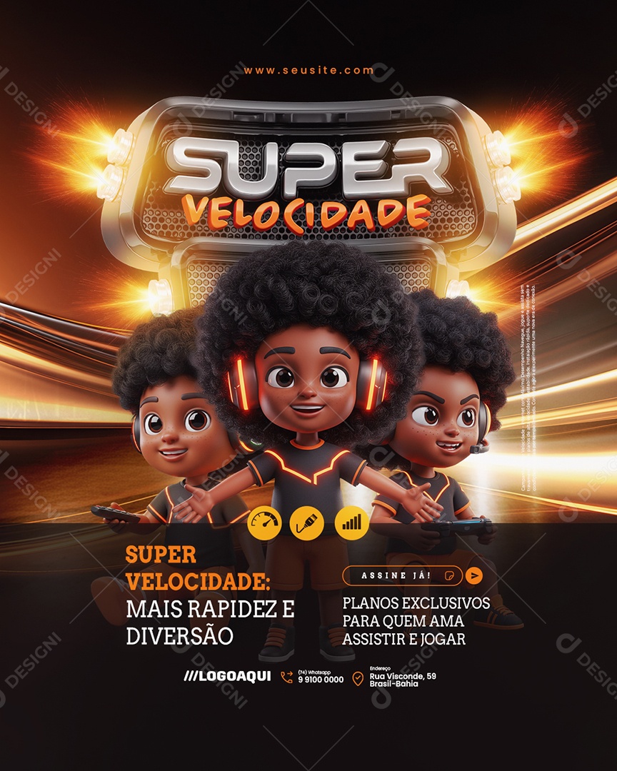 Super Velocidade Internet Mais Rapidez e Diversão Social Media PSD Editável