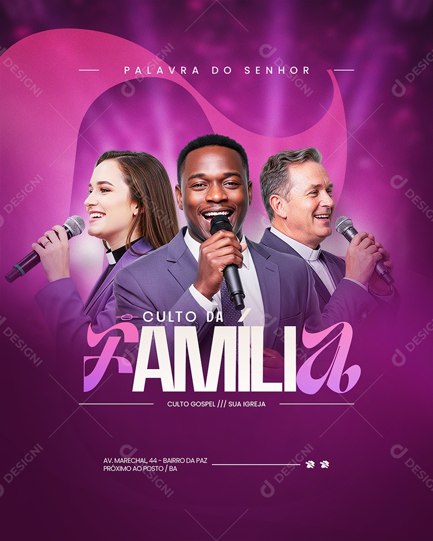 Flyer Gospel Culto da Família Social Media PSD Editável