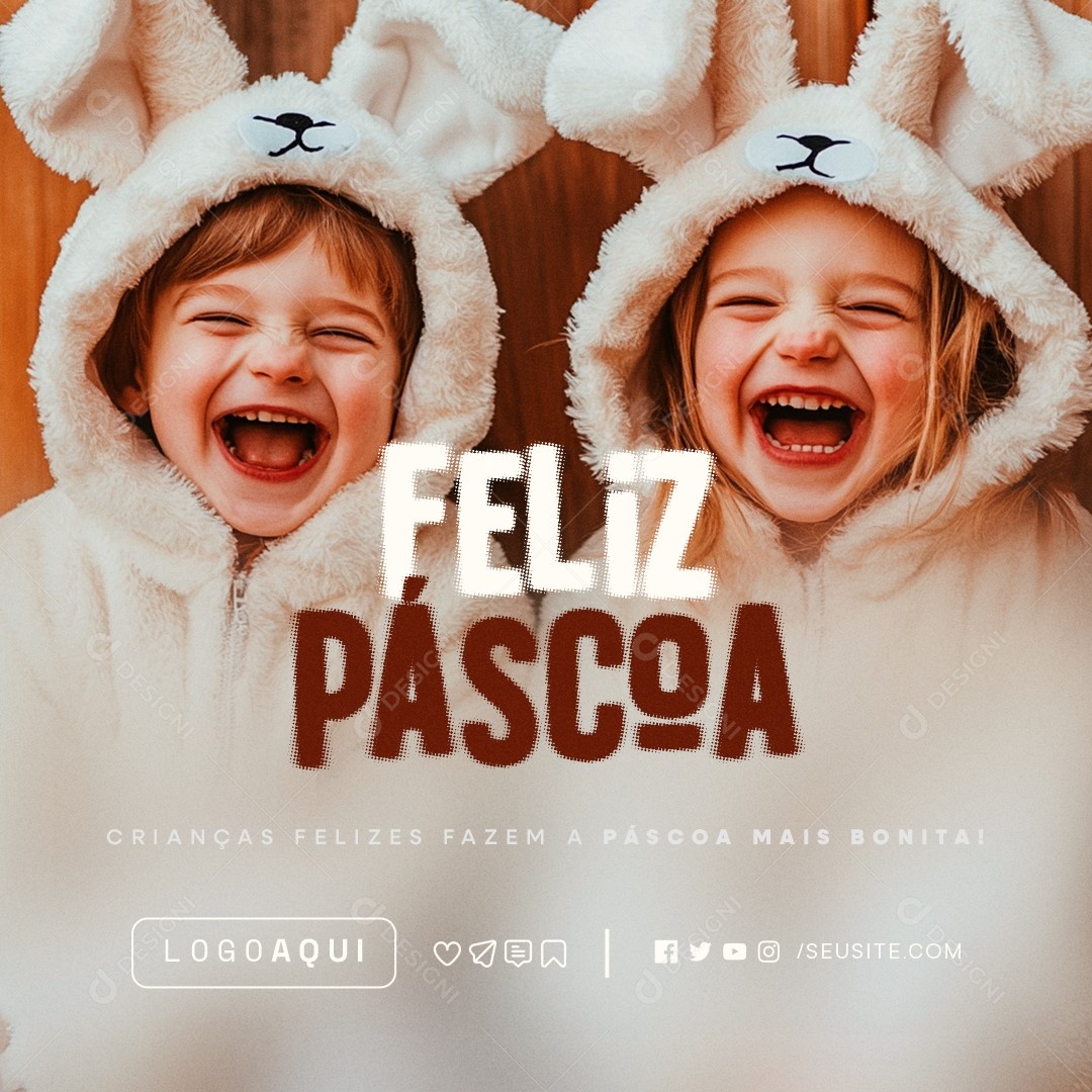 Feliz Páscoa 20 de Abril Crianças Felizes Social Media PSD Editável