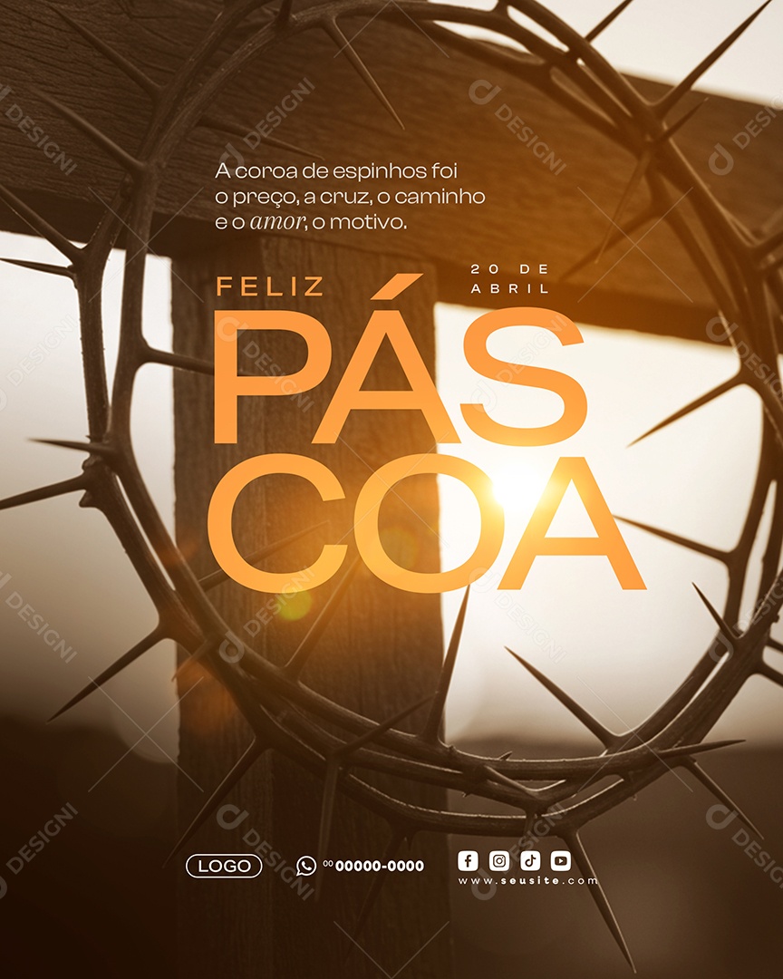 Feliz Páscoa 20 de Abril 2025 Social Media PSD Editável