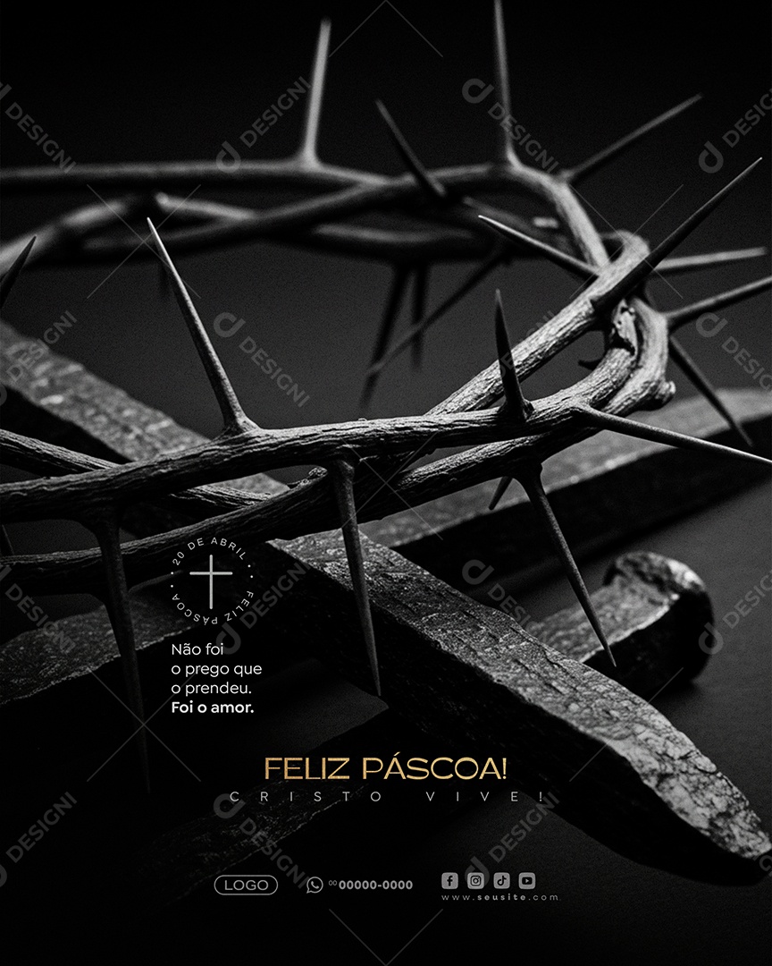 Feliz Páscoa 20 de Abril 2025 Social Media PSD Editável