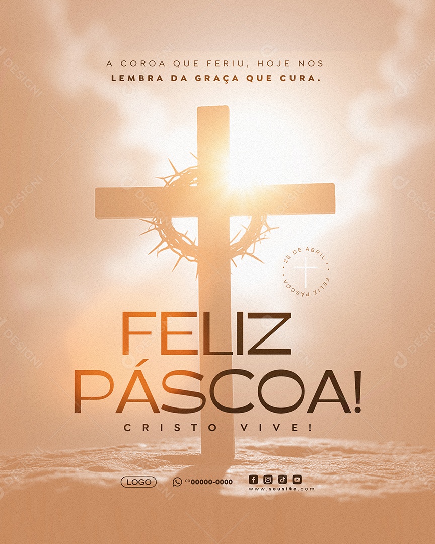 Feliz Páscoa 20 de Abril 2025 Social Media PSD Editável