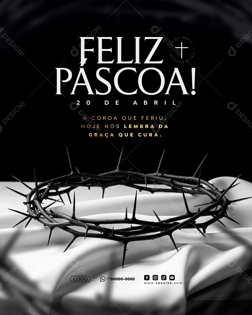Feliz Páscoa 20 de Abril 2025 Social Media PSD Editável