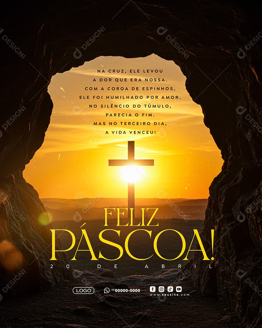 Feliz Páscoa 20 de Abril 2025 Social Media PSD Editável