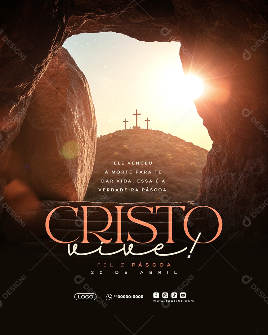Feliz Páscoa 20 de Abril 2025 Social Media PSD Editável
