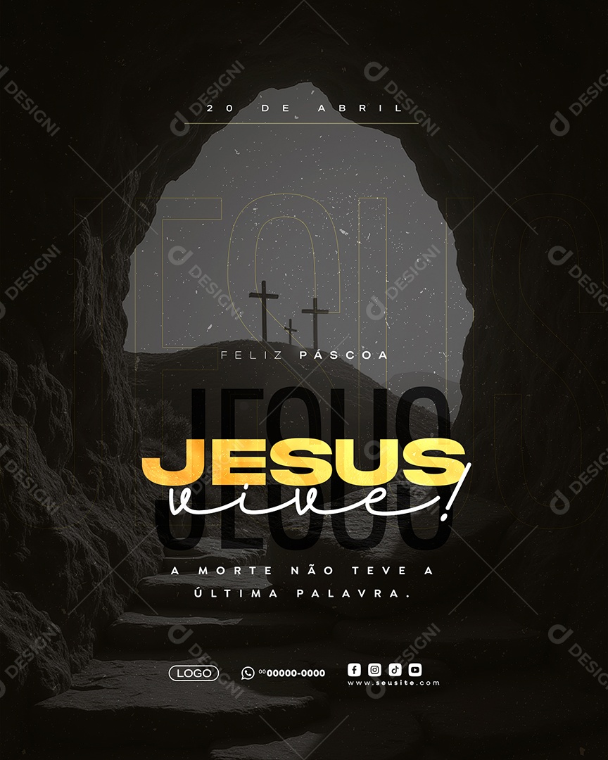Feliz Páscoa 20 de Abril 2025 Social Media PSD Editável