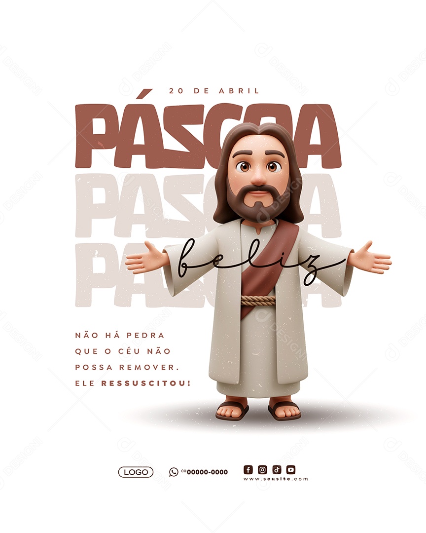 Feliz Páscoa 20 de Abril 2025 Social Media PSD Editável