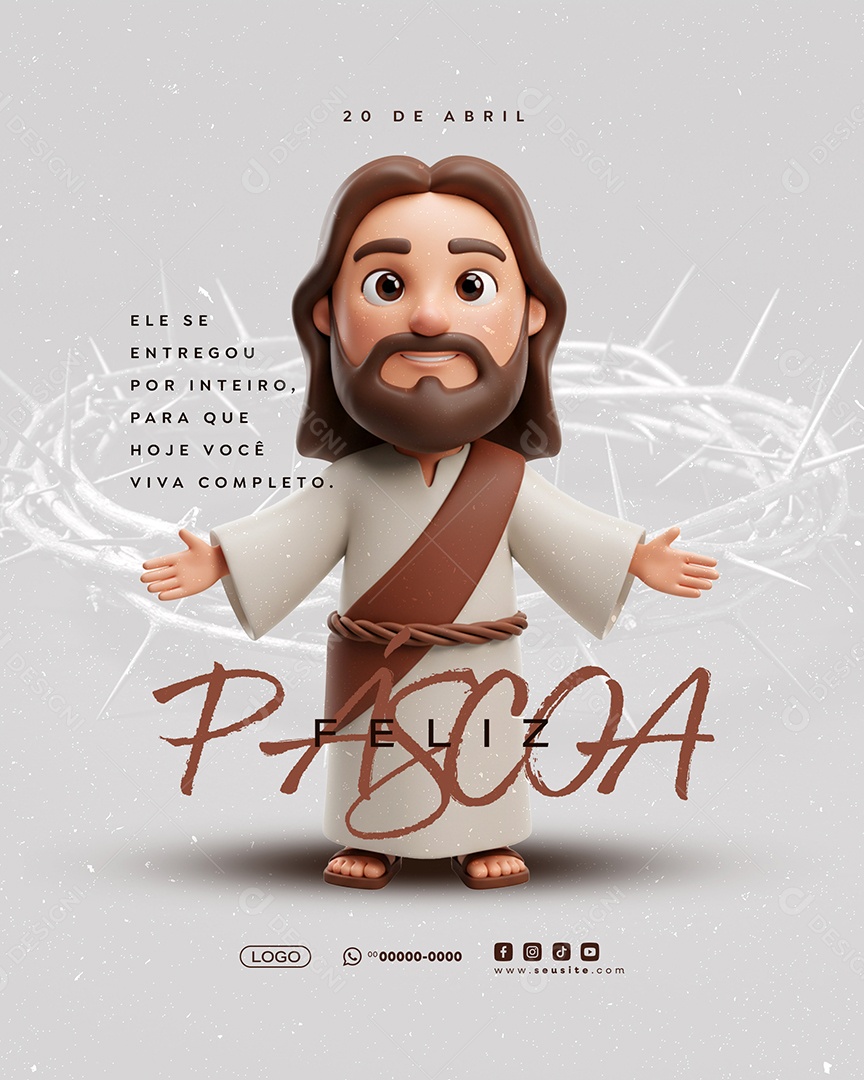 Feliz Páscoa 20 de Abril 2025 Social Media PSD Editável