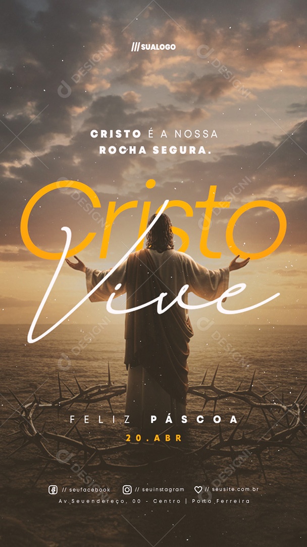 Story Feliz Páscoa 20 de Abril Cristo Vive Social Media PSD Editável