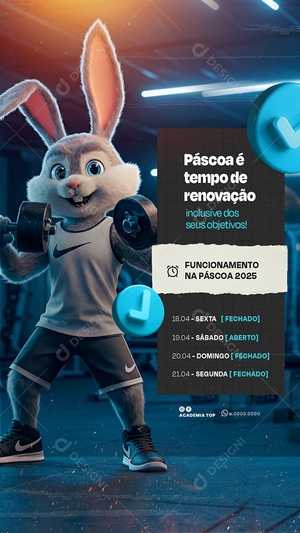 Story Aviso Horário de Páscoa Academia Social Media PSD Editável