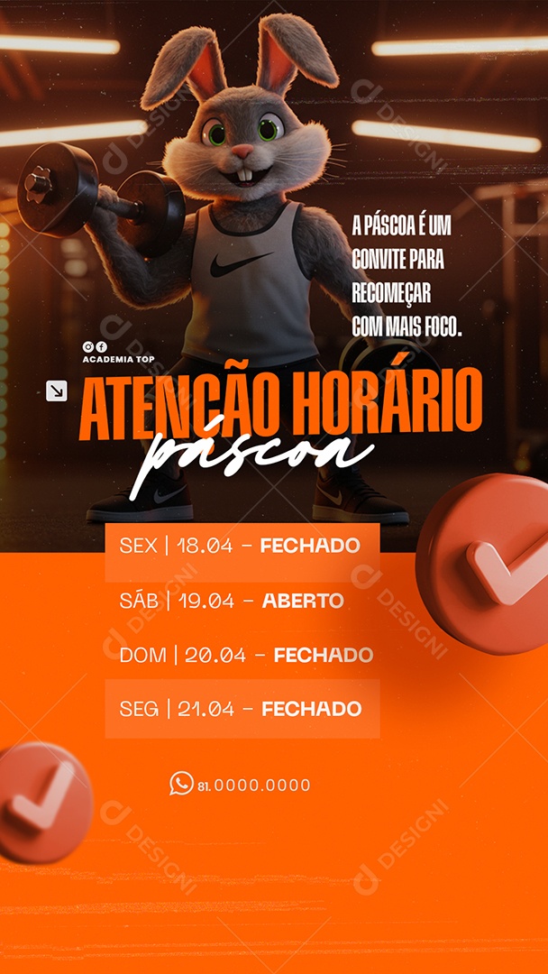 Story Aviso Horário de Páscoa Academia Social Media PSD Editável